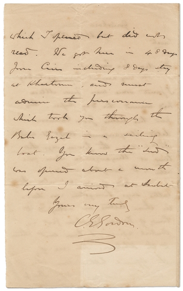 Charles George Gordon Autograph Letter Signed -- Gordon Writes About Learning of David Livingstone's Death -- ''...Livingstone is dead...''