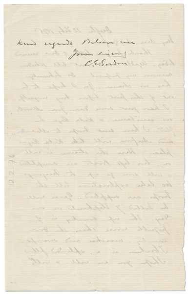 Charles George Gordon Autograph Letter Signed from Dufile -- ''...Kaba Rega has fled. I have sent troops to Masindi and Anfina will take Kaba Rega's place...''