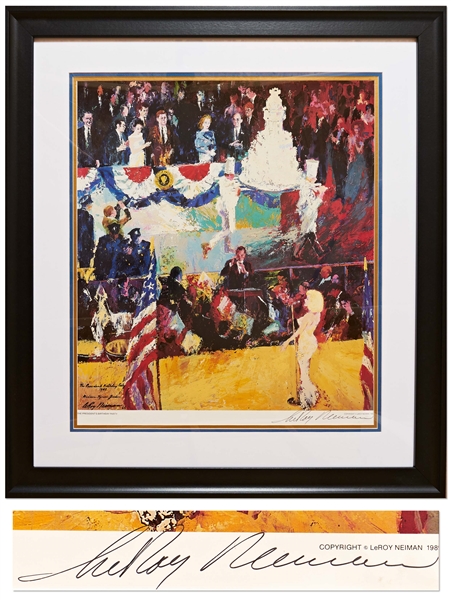 LeRoy Neiman Signed Lithograph of ''The President's Birthday Party'' -- Depicting Marilyn Monroe's Famous Serenade of ''Happy Birthday to You'' for JFK