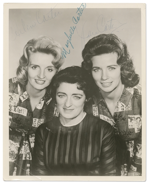 The Carter Sisters Signed 8'' x 10'' Photo Without Inscription -- Signed by June Carter Cash, Helen Carter & Their Mother Maybelle