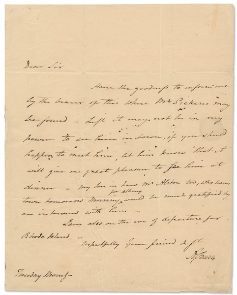 Aaron Burr Letter Signed -- ''...My son in law Mr. Alston too...would be much gratified by an interview with him...''