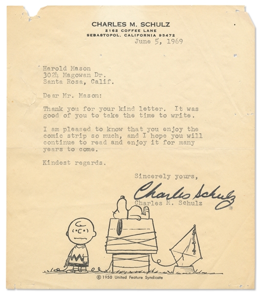 Lot of Two Charles Schulz Letters Signed from 1968-1969