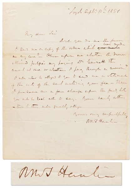 Robert M.T. Hunter Autograph Letter Signed -- Hunter Served as President Pro Tempore of the Confederate States Senate