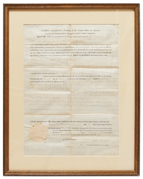 James Madison Land Grant Signed as President