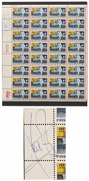Neil Armstrong Signed Sheet of C76 ''First Man on the Moon'' Stamps, Issued in 1969 -- With Zarelli COA