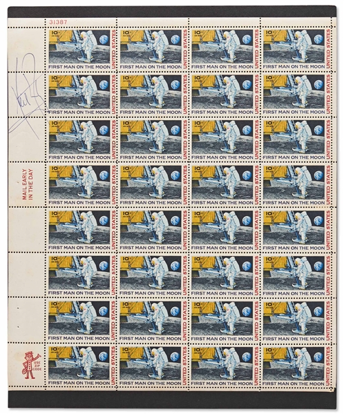 Neil Armstrong Signed Sheet of C76 ''First Man on the Moon'' Stamps, Issued in 1969 -- With Zarelli COA