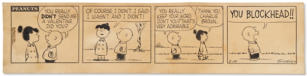 Original Charles Schulz Hand-Drawn Peanuts Comic Strip from Valentines Day 1959 -- Charlie Brown Laments Not Getting a Valentine from Violet