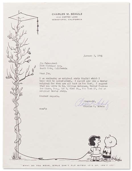 Original Charles Schulz Hand-Drawn ''Peanuts'' Comic Strip from Valentine's Day 1959 -- Charlie Brown Laments Not Getting a Valentine from Violet