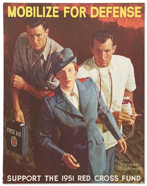 Norman Rockwell Red Cross Lithograph from the Height of the Cold War, Urging Americans to ''Mobilize for Defense''