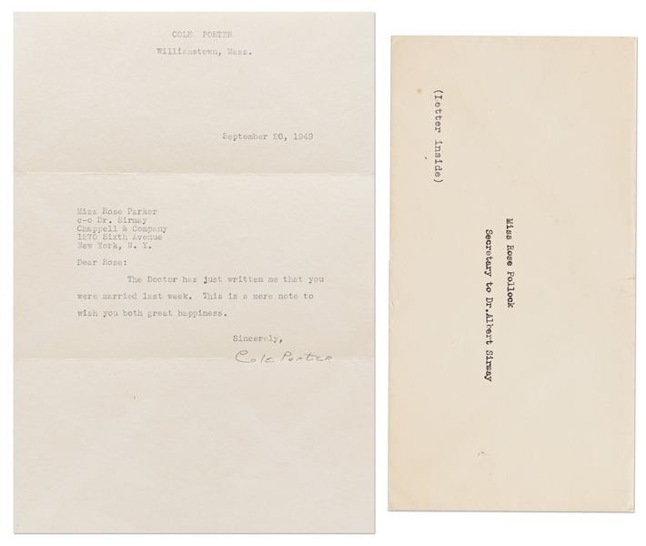 Lot of 8 Letters Signed by Cole Porter, Ira Gershwin & Preston Sturges -- Referencing Several Hit Songs from the 1940s