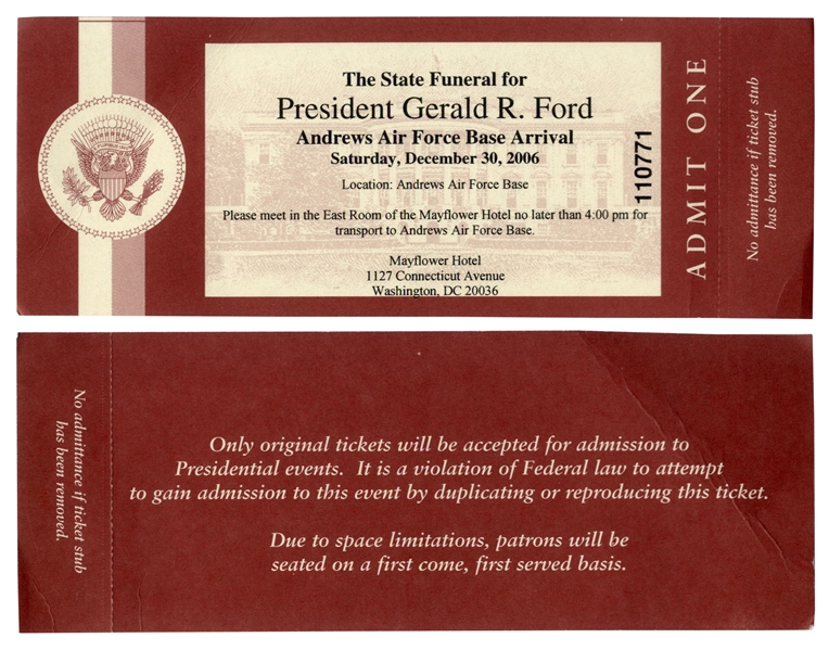 Ticket to the State Funeral for President Gerald R. Ford