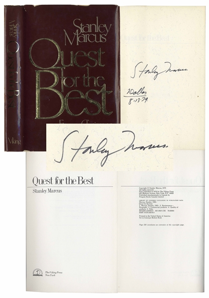 Stanley Marcus of Neiman-Marcus Signed Memoir ''Quest for the Best''