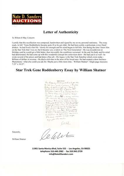 William Shatner on Gene Roddenberry: ''...He had been...a two fisted drinker - he had lived a fast life...his body and his mind had deteriorated...His legacy is the Star Trek franchise...''