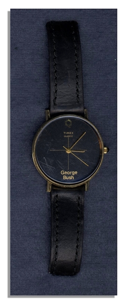 George H.W. Bush Custom-Made Watch With a Handwritten Letter by Bush Attesting to its Authenticity -- Watch Has Gold ''George Bush'' Lettering