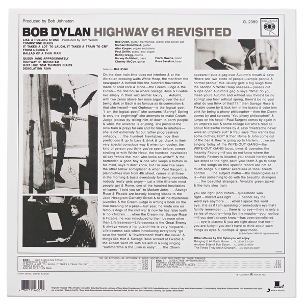 Bob Dylan Signed Album ''Highway 61 Revisited'' -- With Jeff Rosen and Roger Epperson COAs