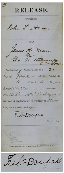 Frederick Douglass Document Signed as Recorder of Deeds