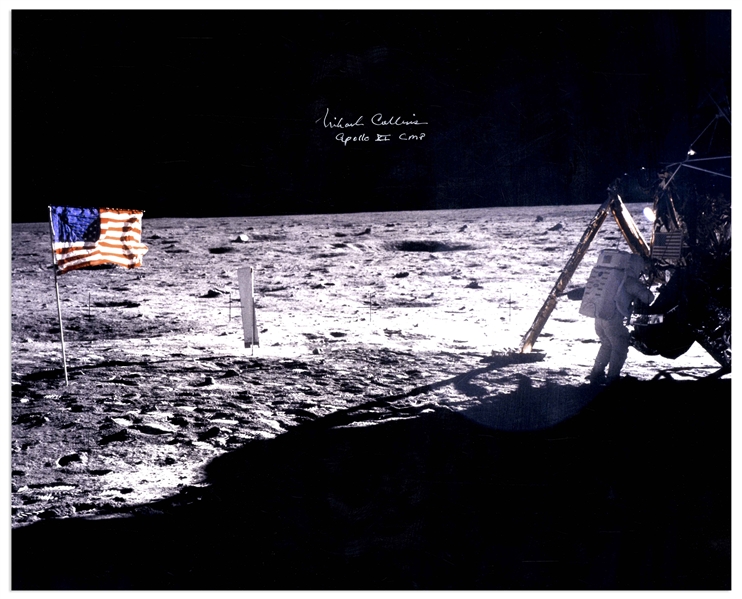Michael Collins Signed 20'' x 16'' Photo of the Moon -- The Only Photo of Neil Armstrong on the Moon
