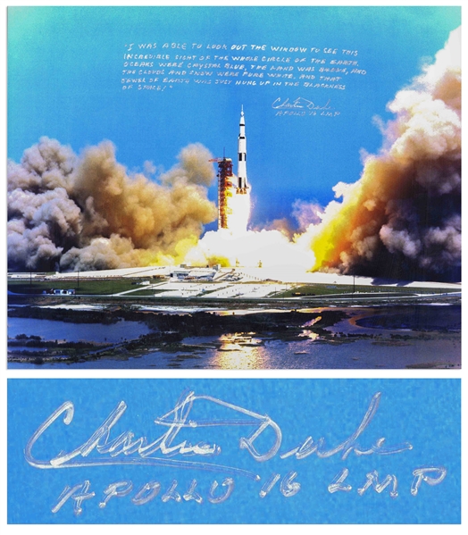 Charlie Duke Signed 20'' x 16'' Apollo 16 Launch Color Photo