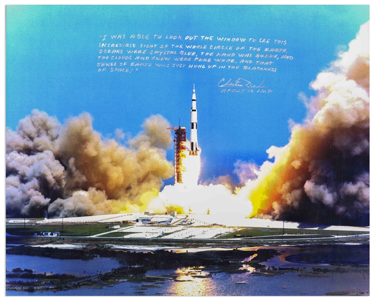 Charlie Duke Signed 20'' x 16'' Apollo 16 Launch Color Photo