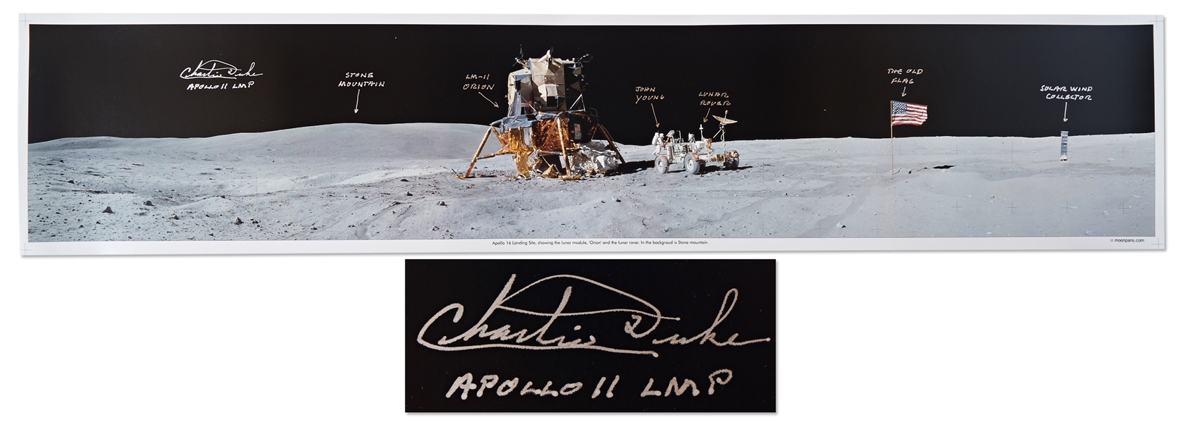 Charlie Duke Signed 40'' x 8'' Panoramic Lunar Photo From the Apollo 16 Mission