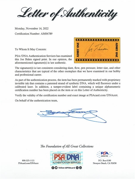 Joe Biden Signature -- With PSA/DNA COA