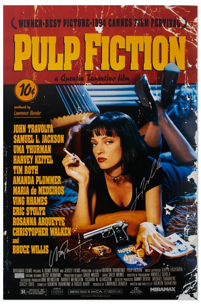 John Travolta and Uma Thurman Signed 16'' x 24'' Photo of the ''Pulp Fiction'' Movie Poster