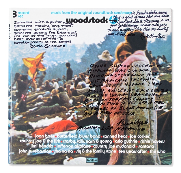 Woodstock Album Signed by Photographer Burk Uzzle & the Iconic Couple -- ''...Someone with a guitar here, someone making love there, someone smoking a joint...a bombardment of the senses...''