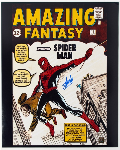 Stan Lee Signed 16'' x 20'' Photo of the First Appearance of Spider-Man