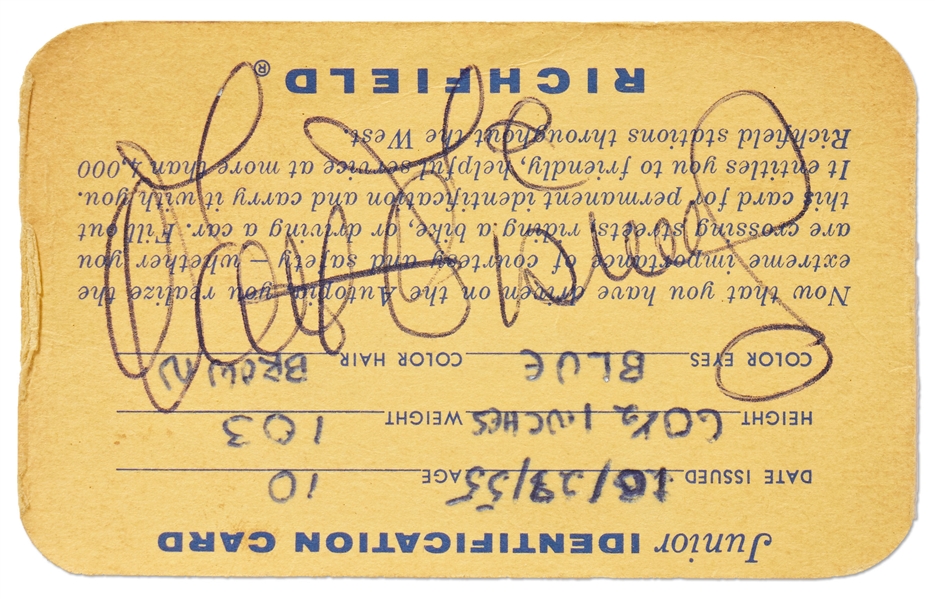 Walt Disney Signed Disneyland ''Driver's License'' for the Richfield Autopia -- From 1955, the Year that Disneyland Opened -- With Phil Sears COA