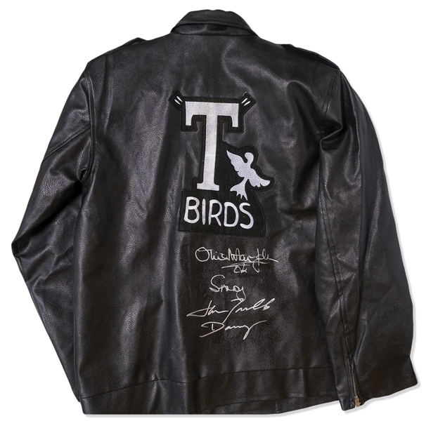 John Travolta and Olivia Newton-John Signed ''Grease'' Jacket, With Each Actor Adding Their Character's Name, Danny & Sandy