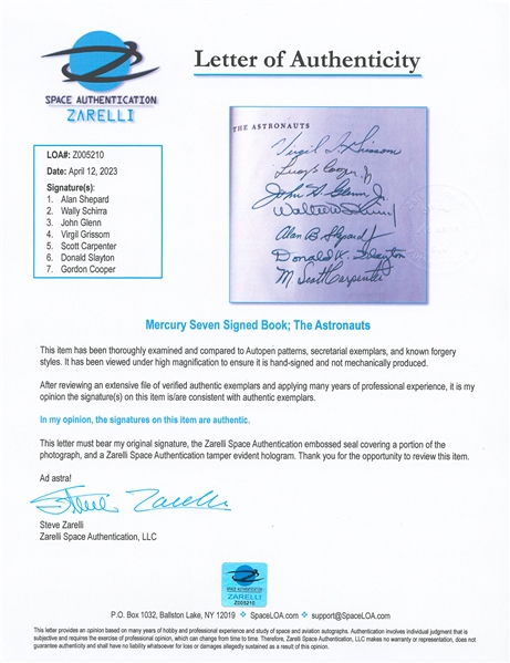 Mercury 7 Crew-Signed First Edition of ''The Astronauts'' -- Signed by All 7 Mercury Astronauts Without Inscription and With Steve Zarelli COA
