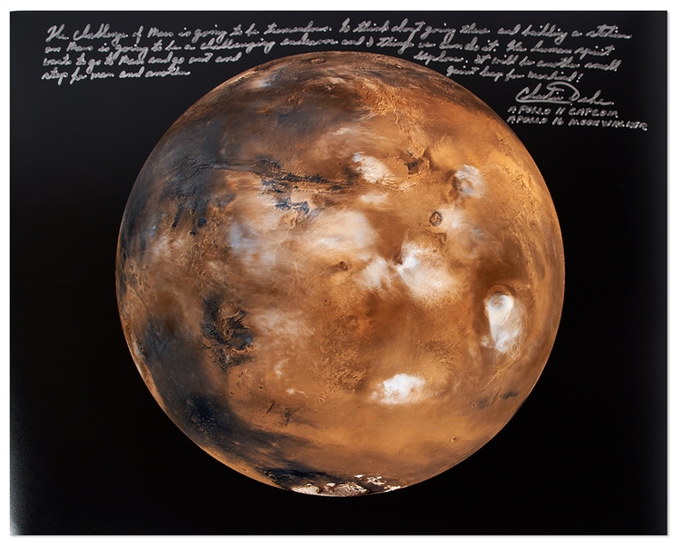 Moonwalker Charlie Duke Signed 20'' x 16'' Photo of Mars -- ''another giant leap for mankind''