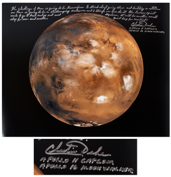 Moonwalker Charlie Duke Signed 20'' x 16'' Photo of Mars -- ''another giant leap for mankind''