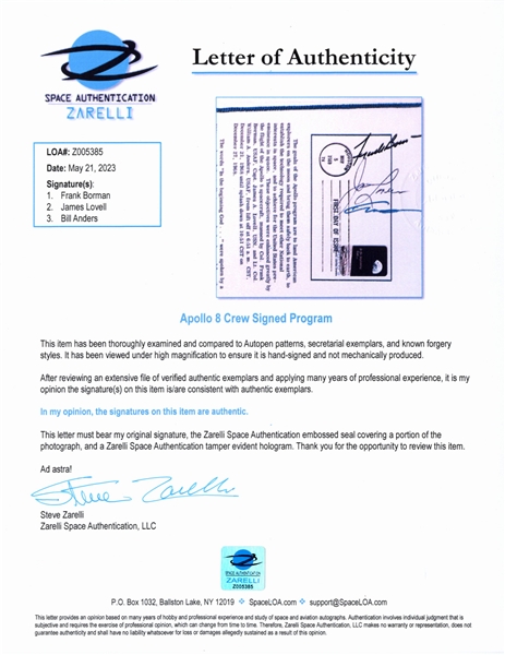 Apollo 8 Crew-Signed First Day Stamp Program -- With Steve Zarelli COA