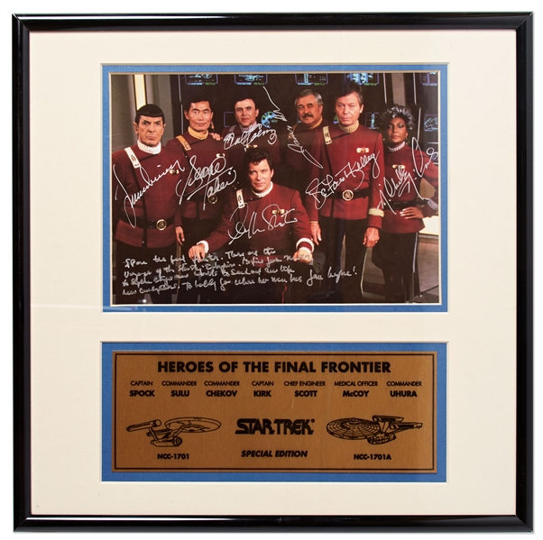 Star Trek Cast-Signed Photo -- Special Edition Signed by All 7 Cast Members, with William Shatner Additionally Handwriting the Famous Opening Sequence