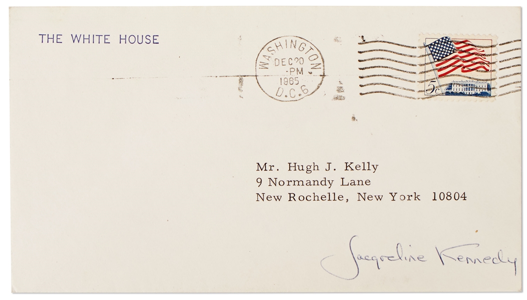 Jacqueline Kennedy Signed White House Envelope, Postmarked 1965 -- With University Archives & JSA COAs