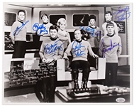 Star Trek Cast-Signed 14 x 11 Photo -- With William Shatner Additionally Handwriting the Famous Opening Sequence
