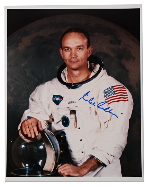 Michael Collins Signed 8'' x 10'' Photo in His White NASA Spacesuit -- Uninscribed