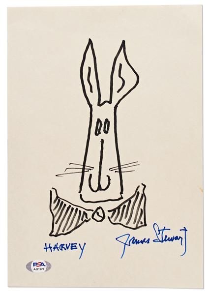 James Stewart Signed 7.75'' x 11'' Sketch of the Rabbit in ''Harvey'' -- With PSA/DNA COA