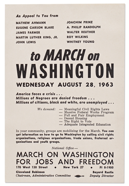 Handbill from the March On Washington in 1963 Featuring Dr. Martin Luther King