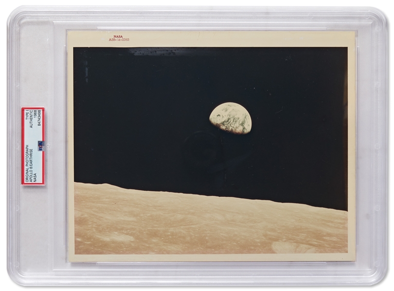 Apollo 8 Earthrise Photo with NASA Red Number -- Encapsulated by PSA as Type I Photo