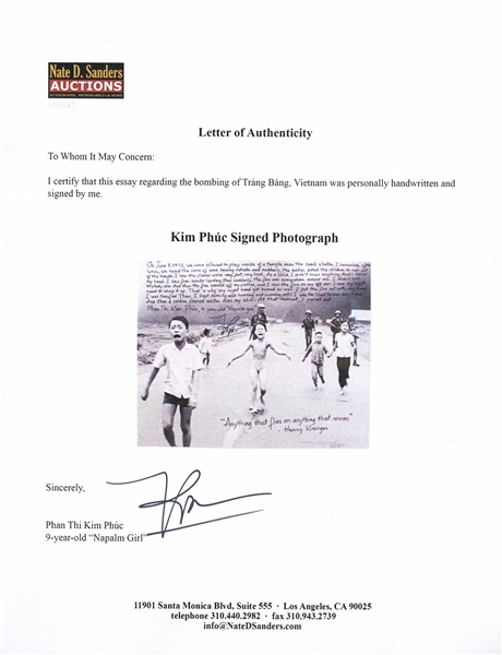 Kim Phuc Phan Thi Signed 20'' x 16'' Photo -- ''Napalm Girl'', the Face of the Vietnam War, Here Gives Witness to Her Napalm Attack in Vietnam