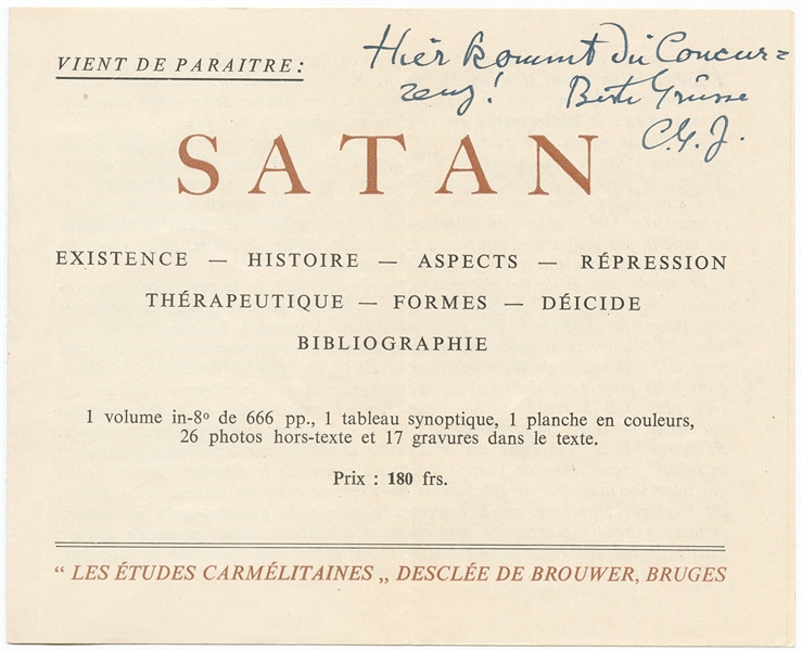 Carl Jung Signed Brochure on the Psychological Interpretation of Satan