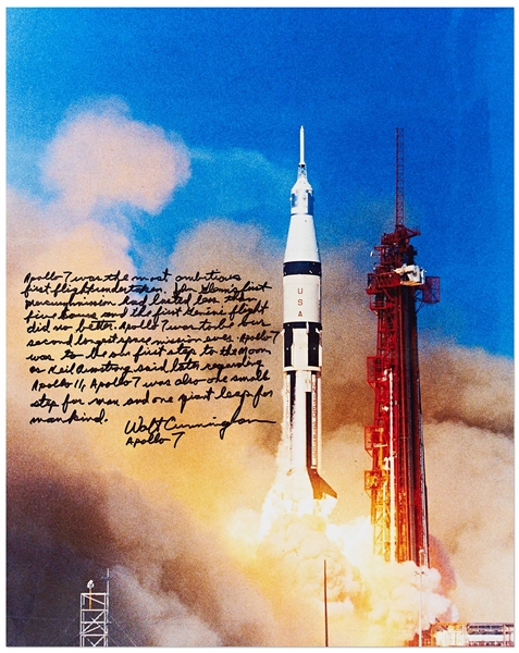Walter Cunningham Signed 16'' x 20'' Photo of the Apollo 7 Liftoff -- ''...Apollo 7 was our first step to the moon...''