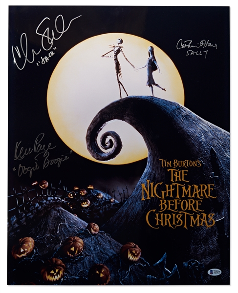 ''The Nightmare Before Christmas'' Cast-Signed 16'' x 20'' Poster Photo -- Signed by the Actors Who Voiced Jack Skellington, Sally & Oogie Boogie -- With Beckett COA