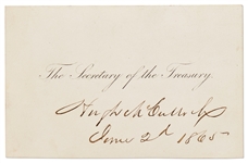 Hugh McCulloch Signed Treasury Secretary Card -- MucCulloch Served as Secretary of the Treasury Under President Lincoln at the Close of the Civil War