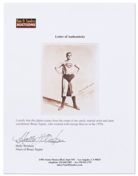 George Reeves Signed Photo as Superman -- From the Estate of Famed Martial Artist Bruce Tegner, Reeves Writes, ''From one Judo man to another''