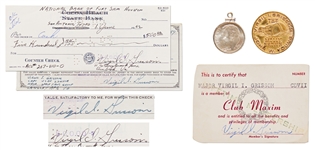 Gus Grissom Personally Owned Lot of Items, Including Signed Checks, Flown Dime and Flown Medallion -- With Grissom Family LOAs