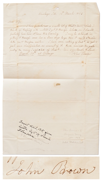 John Brown Autograph Letter Twice-Signed -- Rare Letter by the Abolitionist, Dated 1855 -- With University Archives COA