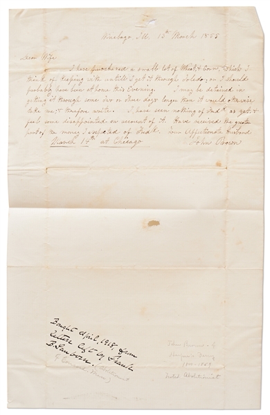 John Brown Autograph Letter Twice-Signed -- Rare Letter by the Abolitionist, Dated 1855 -- With University Archives COA